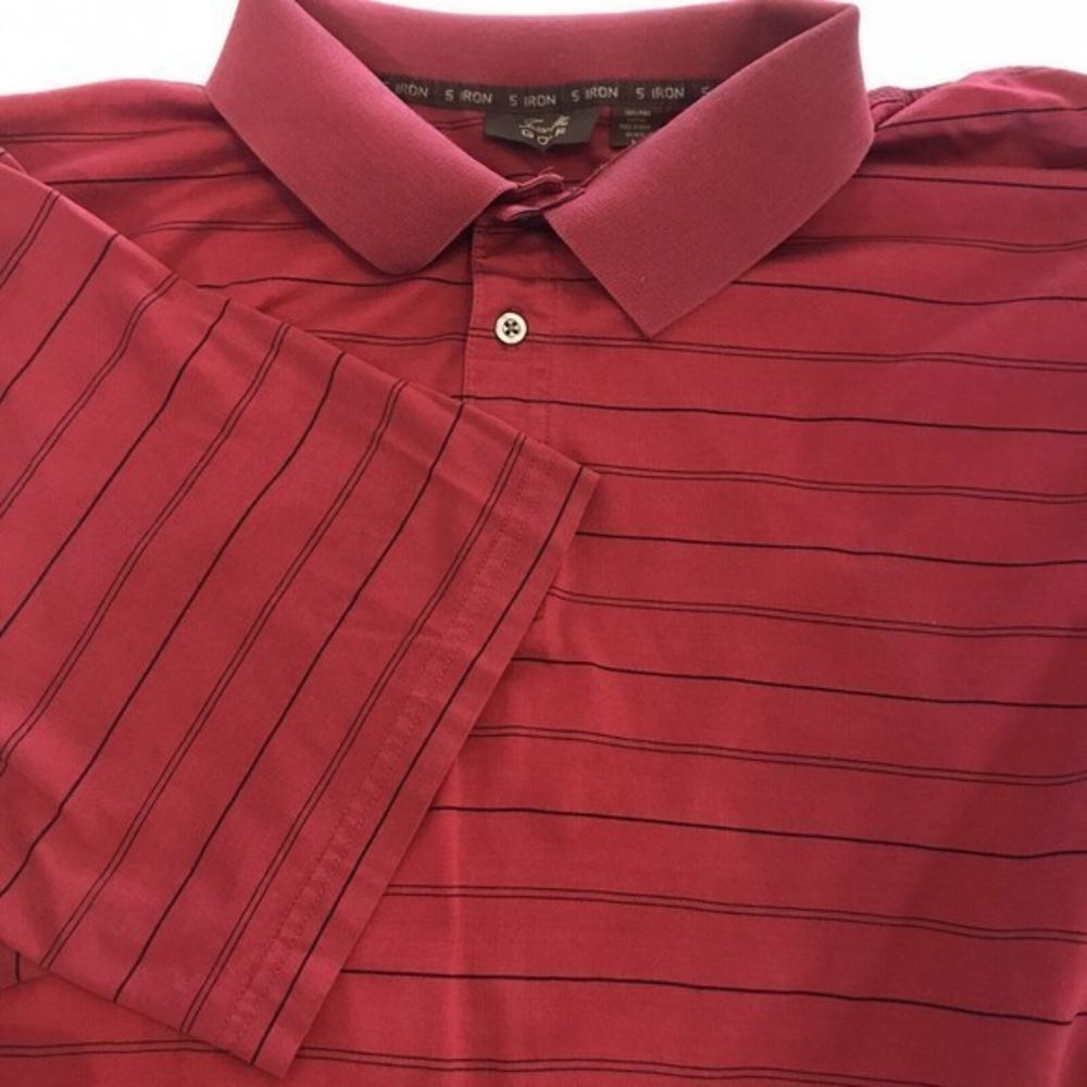 Tasso Elba Golf Shirt 5 Iron  Size XL Polo Men's Red Stripe‎  Pima Cotton